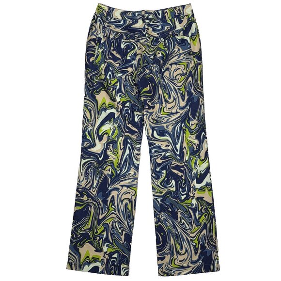 Maisie Wilen Pants Womens Small Navy Green Jet Jean Abstract Print Made USA New - Picture 4 of 5